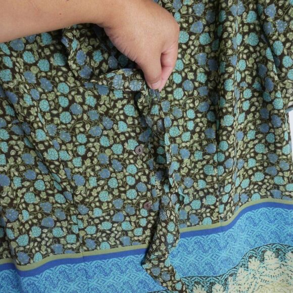 Emma James Womens Size 14W Green Floral Print Rouffle Blouse Button Up - Picture 6 of 11
